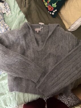NWOT - J Crew Grey Brushed Cashmere Sweater with Sailor Collar